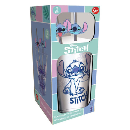 Lilo & Stitch Glazen beker met rietjes Stitch 485 ml