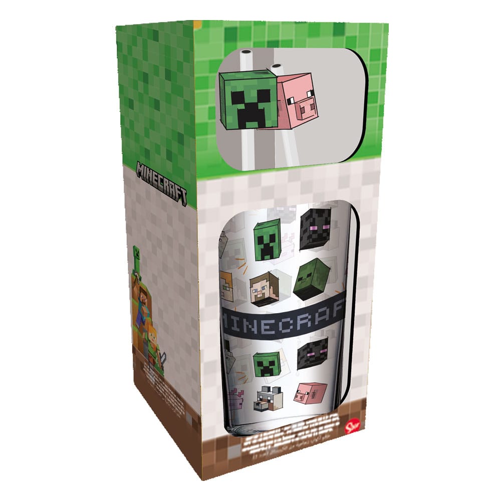 Minecraft glazen beker met rietjes karakters 485 ml