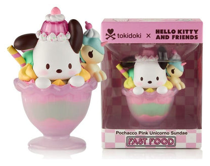Hello Kitty & Friends Vensterdoosfiguur Fast Food Pochacco Roze Eenhoorn Sundae 9 cm