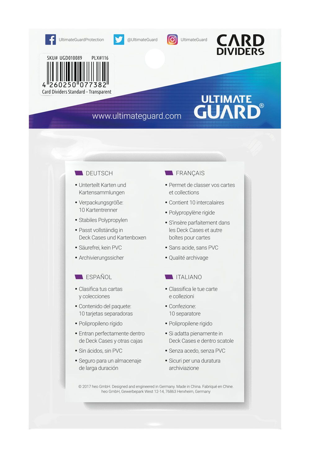Ultimate Guard Card Dividers Standaardgrootte (10) - Transparant
