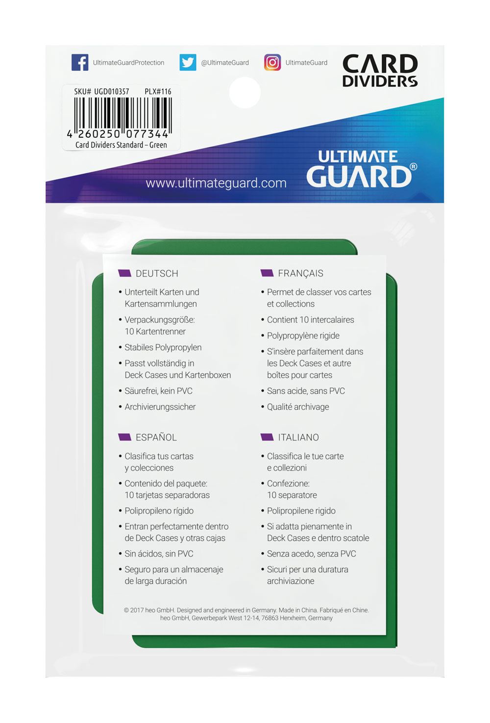 Ultimate Guard Card Dividers Standaardgrootte (10) - Groen