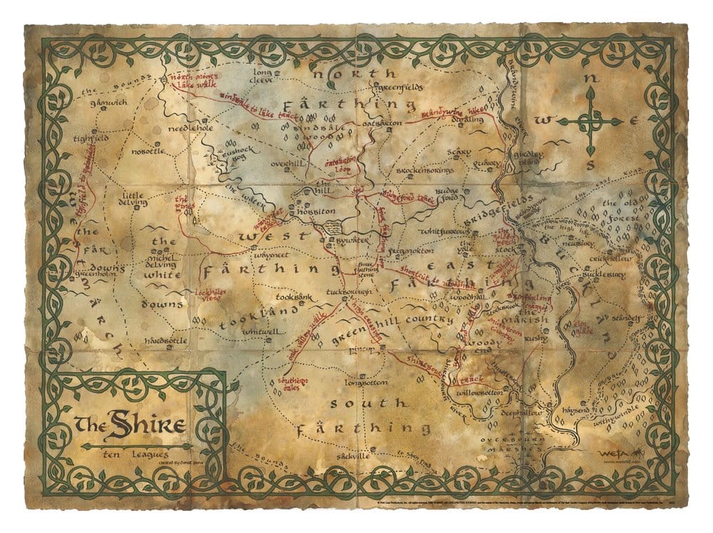 De Hobbit kunstprintkaart van de Shire 74 x 54 cm