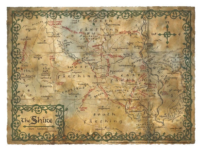 De Hobbit kunstprintkaart van de Shire 74 x 54 cm
