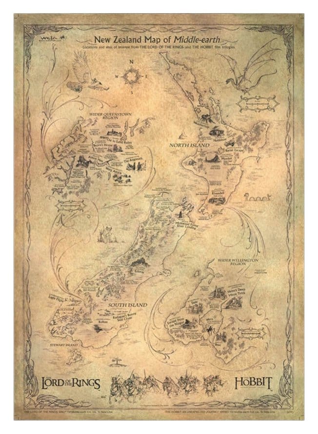 The Hobbit Art Print Nieuw-Zeelandse kaart van Midden-aarde 50 x 70 cm