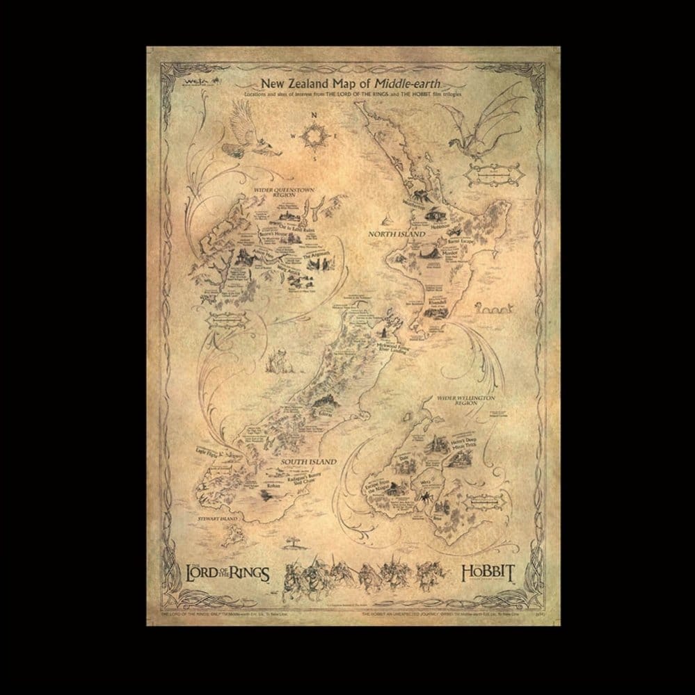 The Hobbit Art Print Nieuw-Zeelandse kaart van Midden-aarde 50 x 70 cm